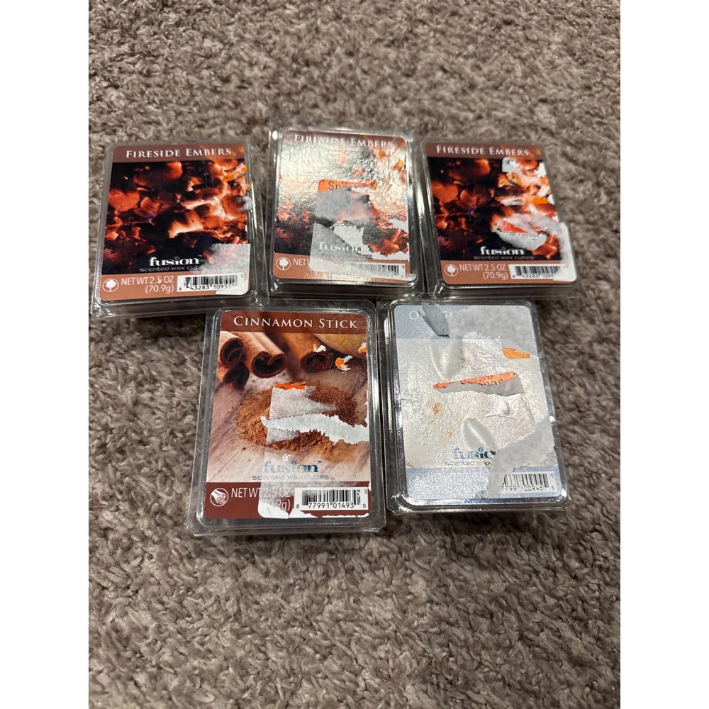 Fusion Scented Wax Cubes Lot of 4 Fireside Embers & Cinnamon Stick 2.5oz Each